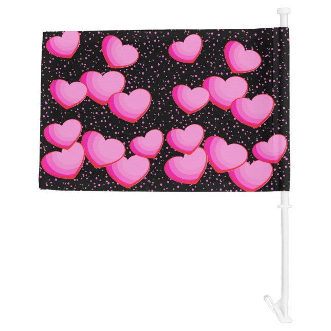 Valentine Pink Heart Clusters Car Flag (Back)