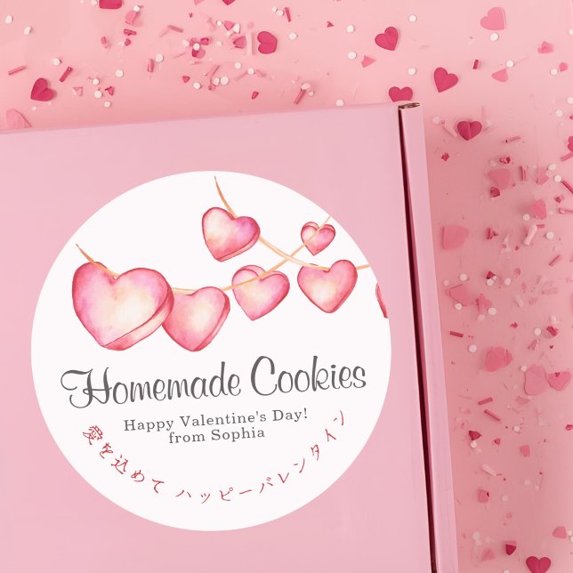 Valentine Pink Heart Garland Watercolor Bakery Classic Round Sticker (Creator Uploaded)