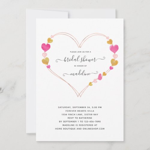Valentine Pink Heart Sweet Bridal Shower Invitation