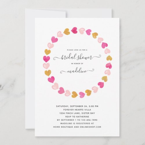 Valentine Pink Heart Sweetheart Bridal Shower Invitation