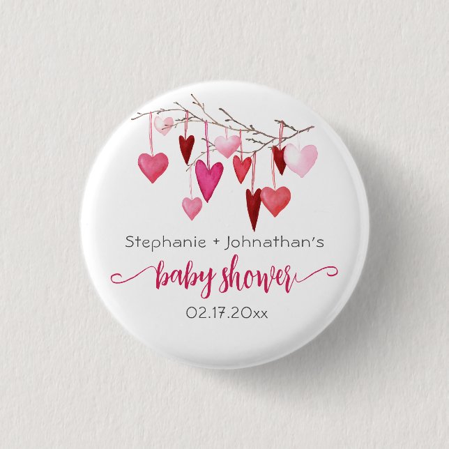 Valentine Pink Hearts Baby Shower Button (Front)