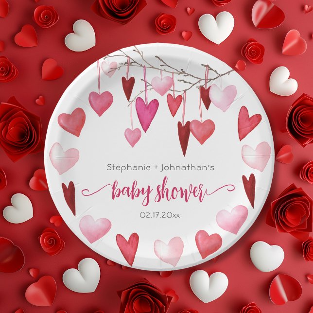 Valentine Pink Hearts Baby Shower Paper Plates (Valentine Pink Hearts Baby Shower Paper Plates)
