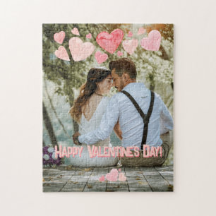 Valentine Pink Hearts Overlay Add Your Own Photo Jigsaw Puzzle