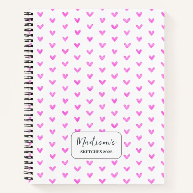 Valentine Pink Hearts Personalized Notebook (Front)