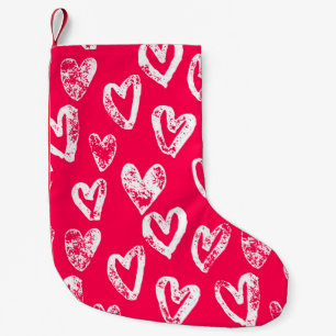 Valentine Pink Hearts: Sketch Background Small Christmas Stocking