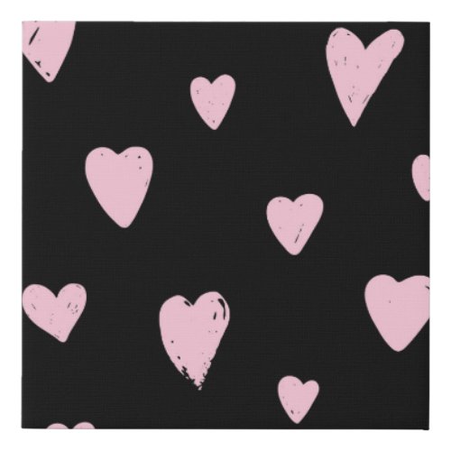 Valentine Pink Hearts Vintage Love Faux Canvas Print