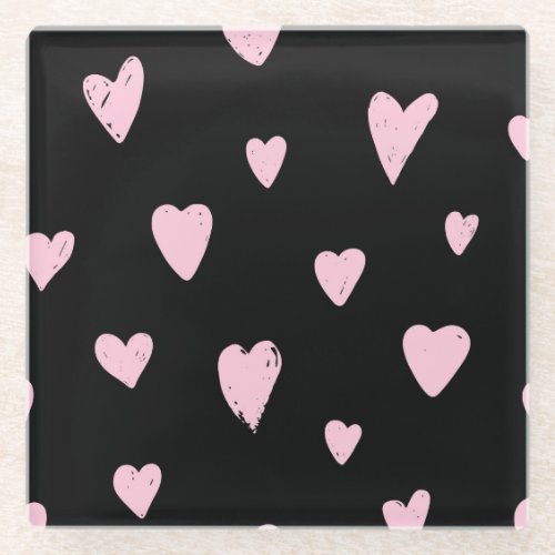Valentine Pink Hearts Vintage Love Glass Coaster