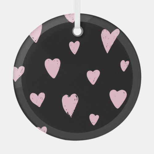 Valentine Pink Hearts Vintage Love Glass Ornament
