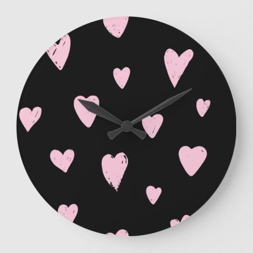 Valentine Pink Hearts Vintage Love Large Clock