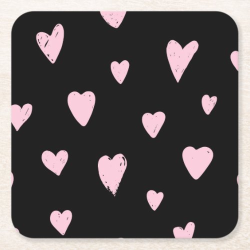 Valentine Pink Hearts Vintage Love Square Paper Coaster