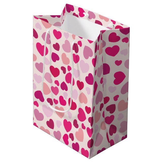 Valentine Pink Hearts with White Medium Gift Bag (Front Angled)