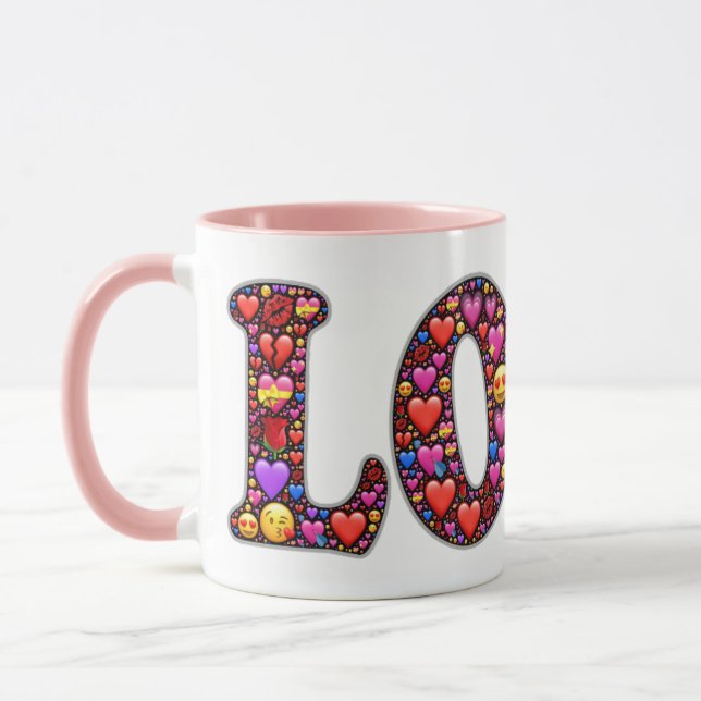 Valentine Pink Love Emoji's Design Mug (Left)