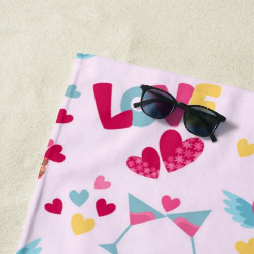 Valentine Pink Love Letters Pattern Elegant Name Beach Towel
