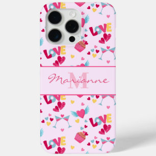 Valentine Pink Love Letters Pattern Elegant Name iPhone 15 Pro Max Case