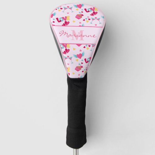 Valentine Pink Love Letters Pattern Elegant Name Golf Head Cover