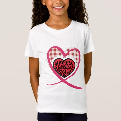 valentine pink plaid girl with love  T_Shirt