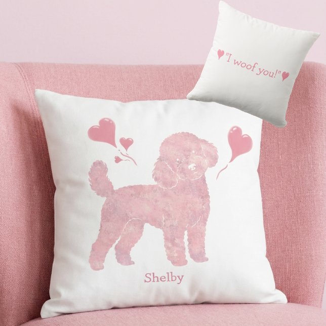 Valentine Pink Poodle Pillow with Custom Name (Creator Uploaded)