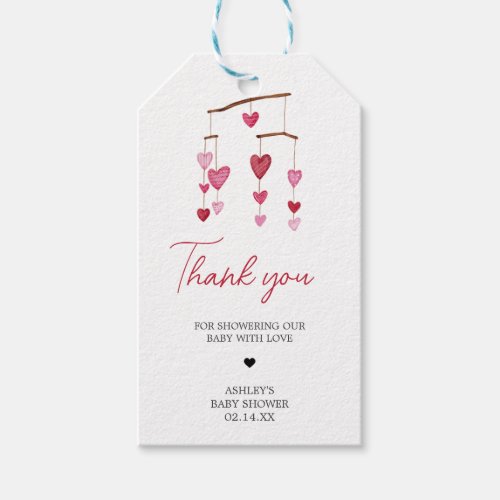 Valentine Pink Red Heart Baby Shower Favor Tags