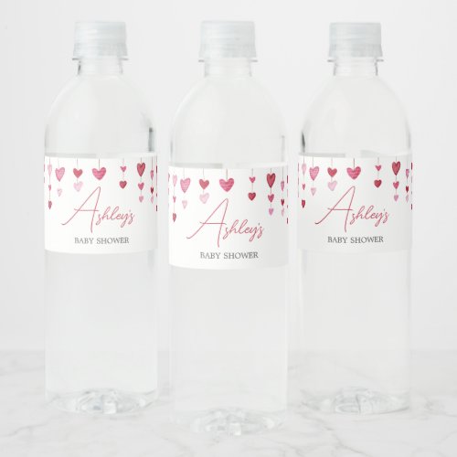 Valentine Pink Red Heart Baby Shower Water Bottle Label