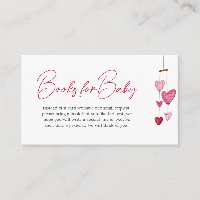 Valentine Pink Red Heart Books for Baby Enclosure Card (Front)