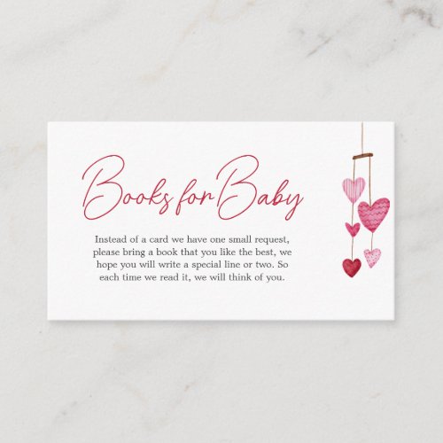 Valentine Pink Red Heart Books for Baby Enclosure Card