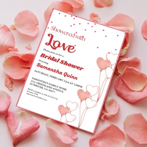 Valentine Pink  Red heart  Bridal Shower  Invitation