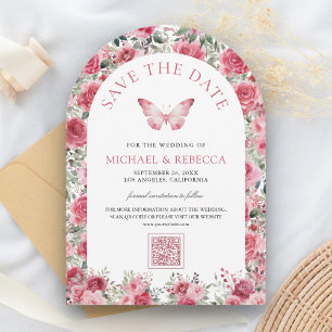 Valentine Pink Red Roses Butterfly Wedding Save The Date
