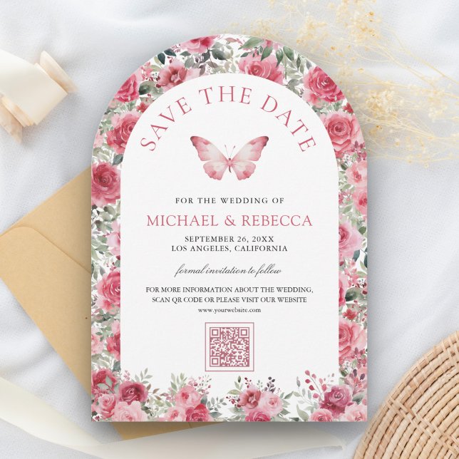 Valentine Pink Red Roses Butterfly Wedding Save The Date (Creator Uploaded)