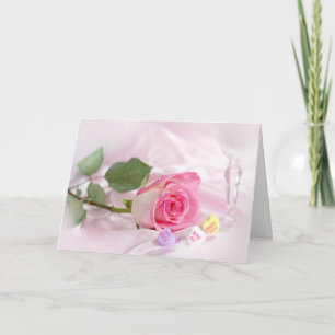 Valentine Pink Rose and candy Holiday Card