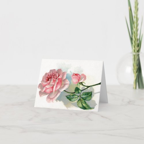 Valentine Pink Rose Vintage Flower Holiday Card