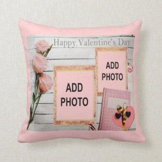 Valentine, Pink Roses, Heart Add Your Photos Throw Pillow