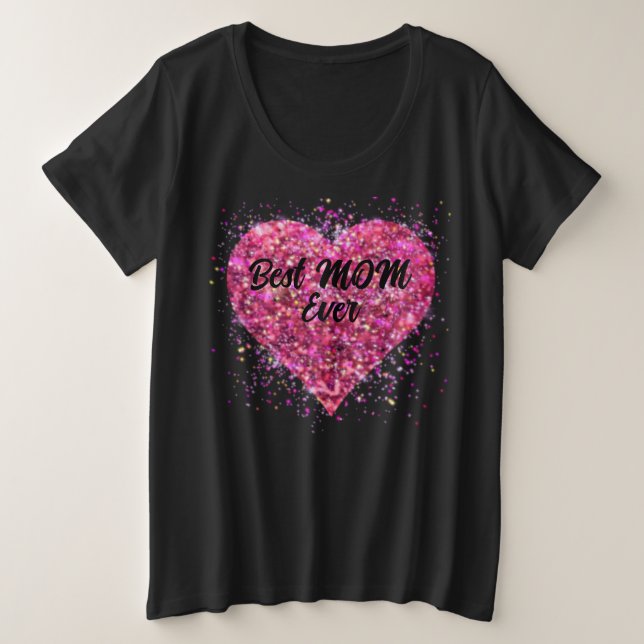 Valentine Pink sparking glitter heart best Mom  Plus Size T-Shirt (Design Front)