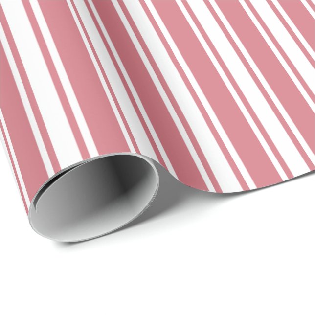 Valentine Pink Stripe Pattern Motif Winter Wrapping Paper (Roll Corner)