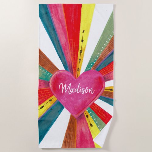 Valentine pink sun sunshine rainbow retro heart  beach towel