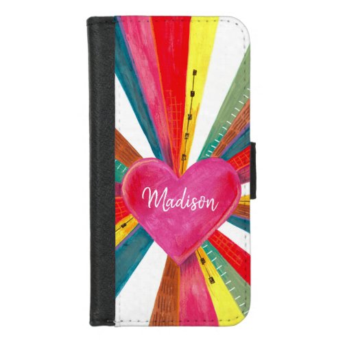 Valentine pink sun sunshine rainbow retro heart  iPhone 87 wallet case