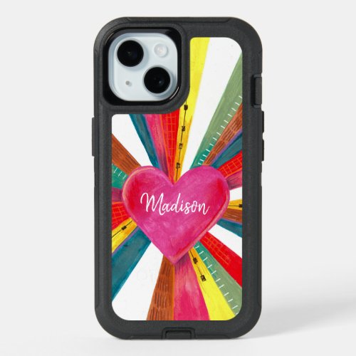 Valentine pink sun sunshine rainbow retro heart  iPhone 15 case