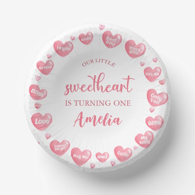 Valentine Pink Sweetheart Birthday Paper Bowls (Front)