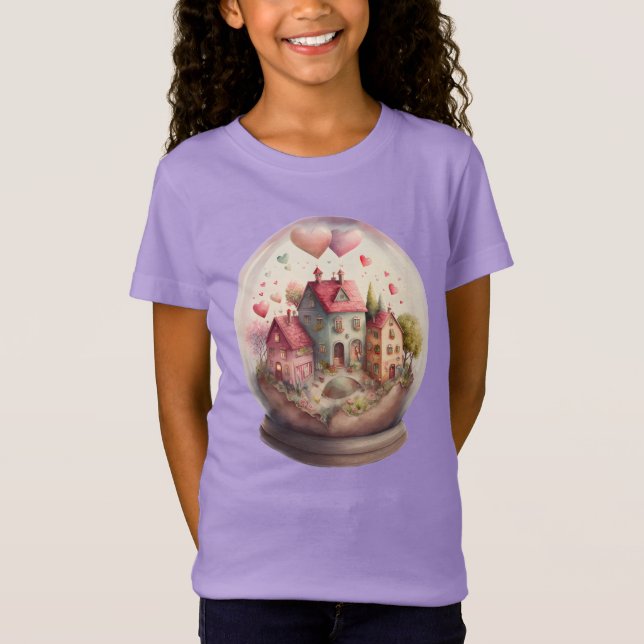 Valentine Pink Village Snowglobe T-Shirt (Front)