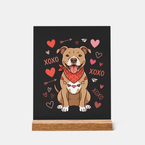 Valentine Pitbull Dog XOXO Love Design Acrylic Sign