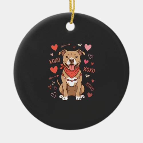 Valentine Pitbull Dog XOXO Love Design Ceramic Ornament