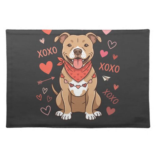 Valentine Pitbull Dog XOXO Love Design Cloth Placemat