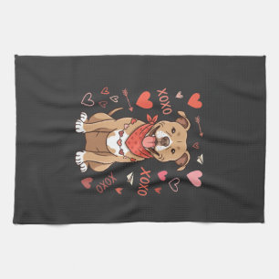 Valentine Pitbull Dog XOXO Love Design Kitchen Towel