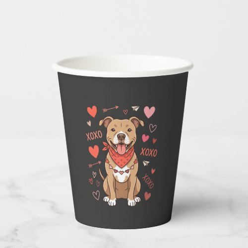 Valentine Pitbull Dog XOXO Love Design Paper Cups