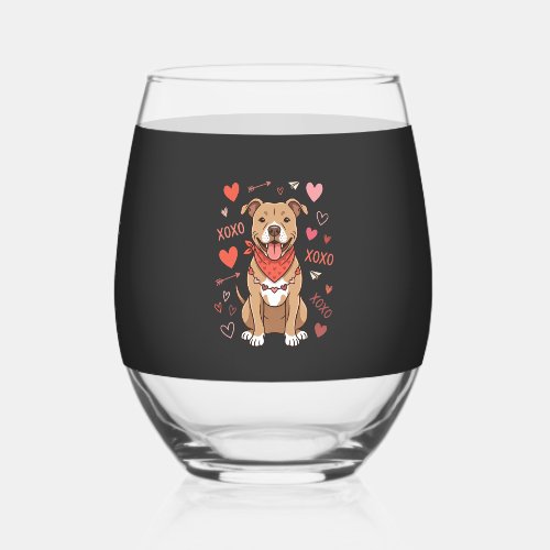 Valentine Pitbull Dog XOXO Love Design Stemless Wine Glass