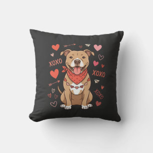 Valentine Pitbull Dog XOXO Love Design Throw Pillow