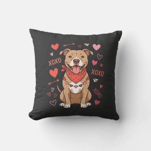 Valentine Pitbull Dog XOXO Love Design Throw Pillow