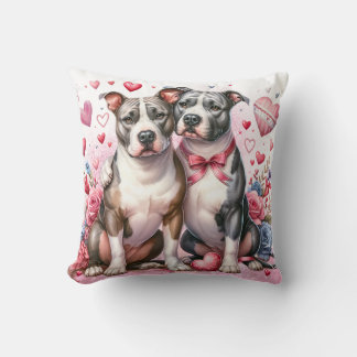 Valentine Pitbull Throw Pillow – Cute Dog Couple w