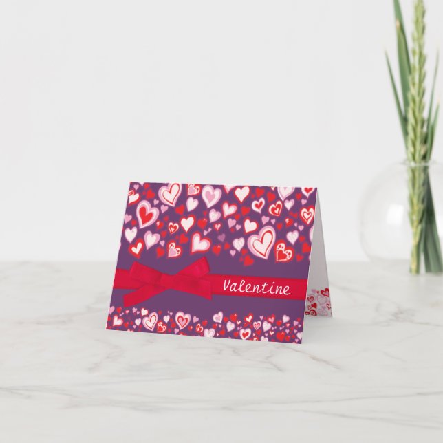 Valentine please be mine card hearts & red ribbon (Front)