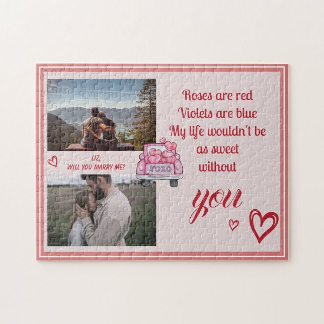 Valentine Poem Marriage Proposal XO Heart Photo Jigsaw Puzzle (Horizontal)