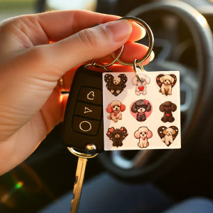Valentine Poodle Dog Cute Heart Pattern Dog Lover Keychain